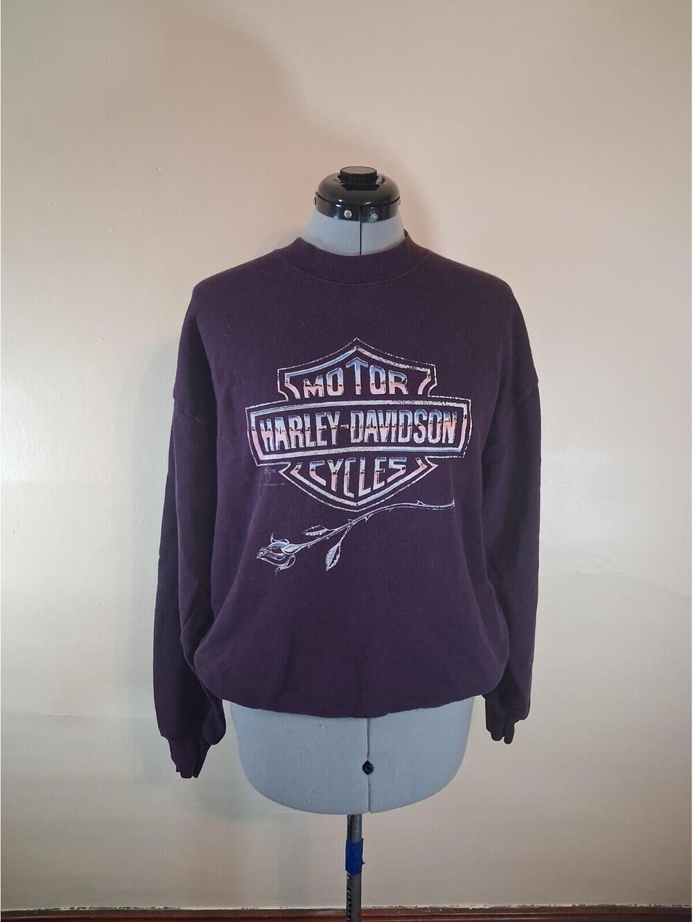 Vintage Purple Harley Davidson 90s Crewneck Size 6 Retro Rose, Bright Purple